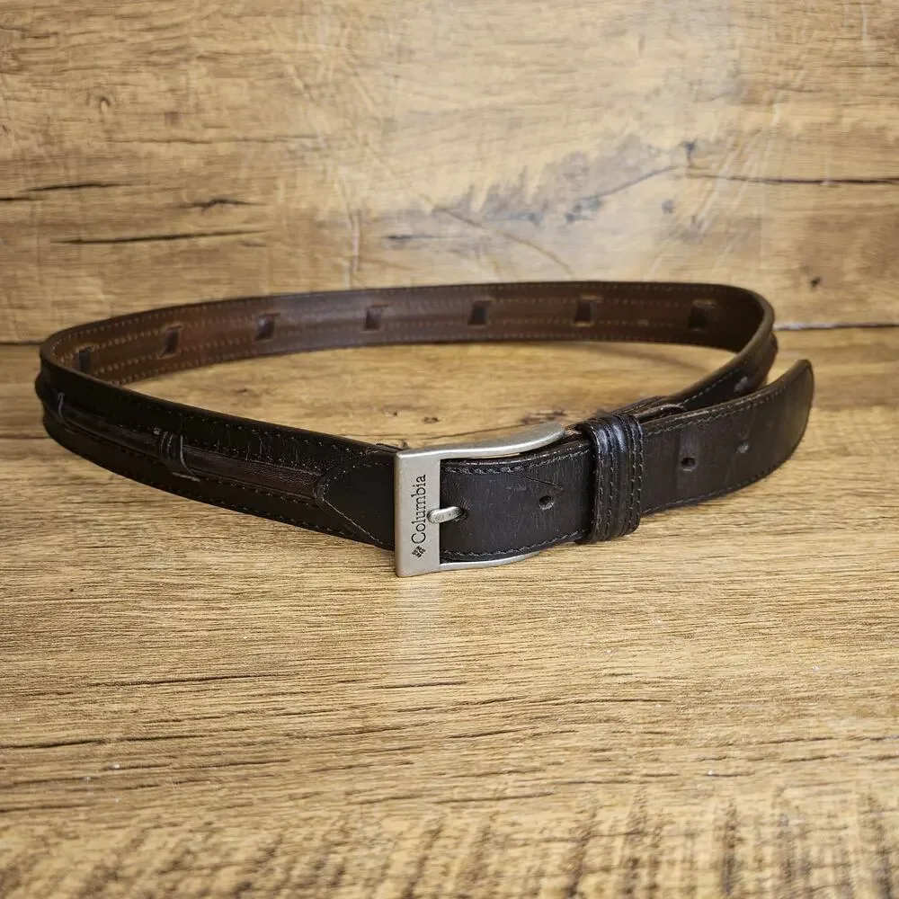 Columbia mens size 34 brown Genuine Leather woven belt